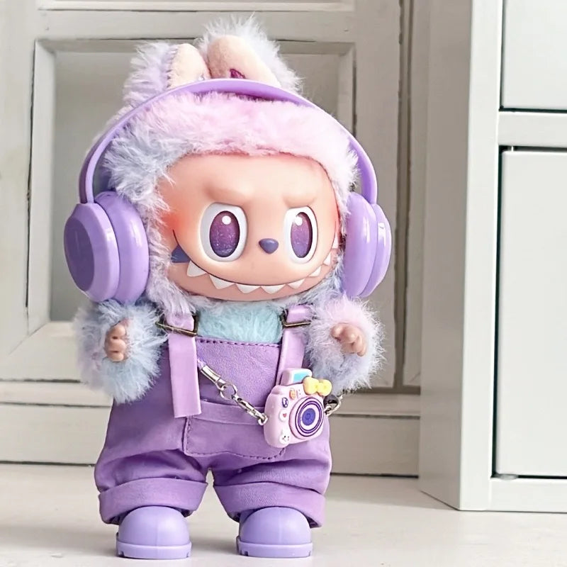 For Labubu clothing set includes headphones  waist belt pants  and accessories