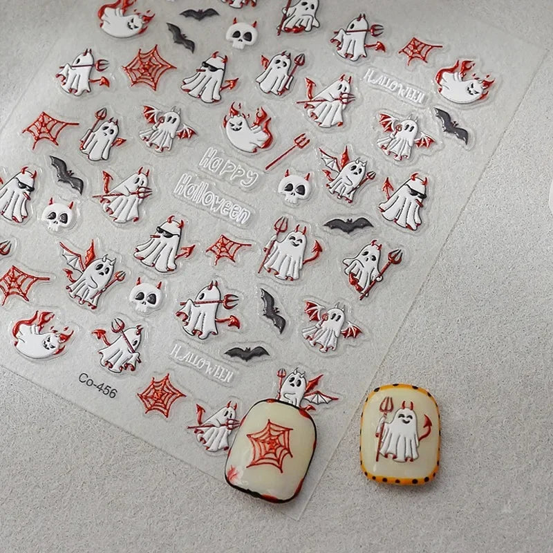 2/1Pcs Pumkin Spider Web Nail Stickers Halloween Ghost Nail Art Decals Adhesive Gel Decals Sliders Tattoo Manicure Decorations