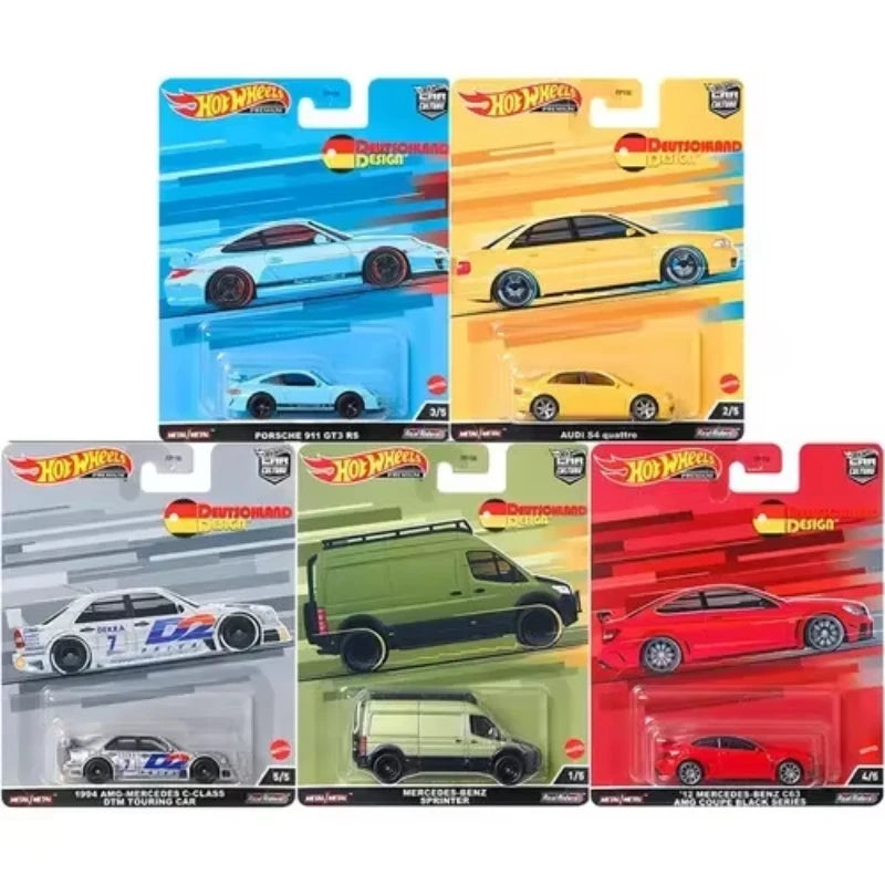 Original Hot Wheels Premium Car Deutschland Design 1/64 Diecast Vehicle Porsche 911 Audi S4 Mercedes Benz Model Kids Toys Boys