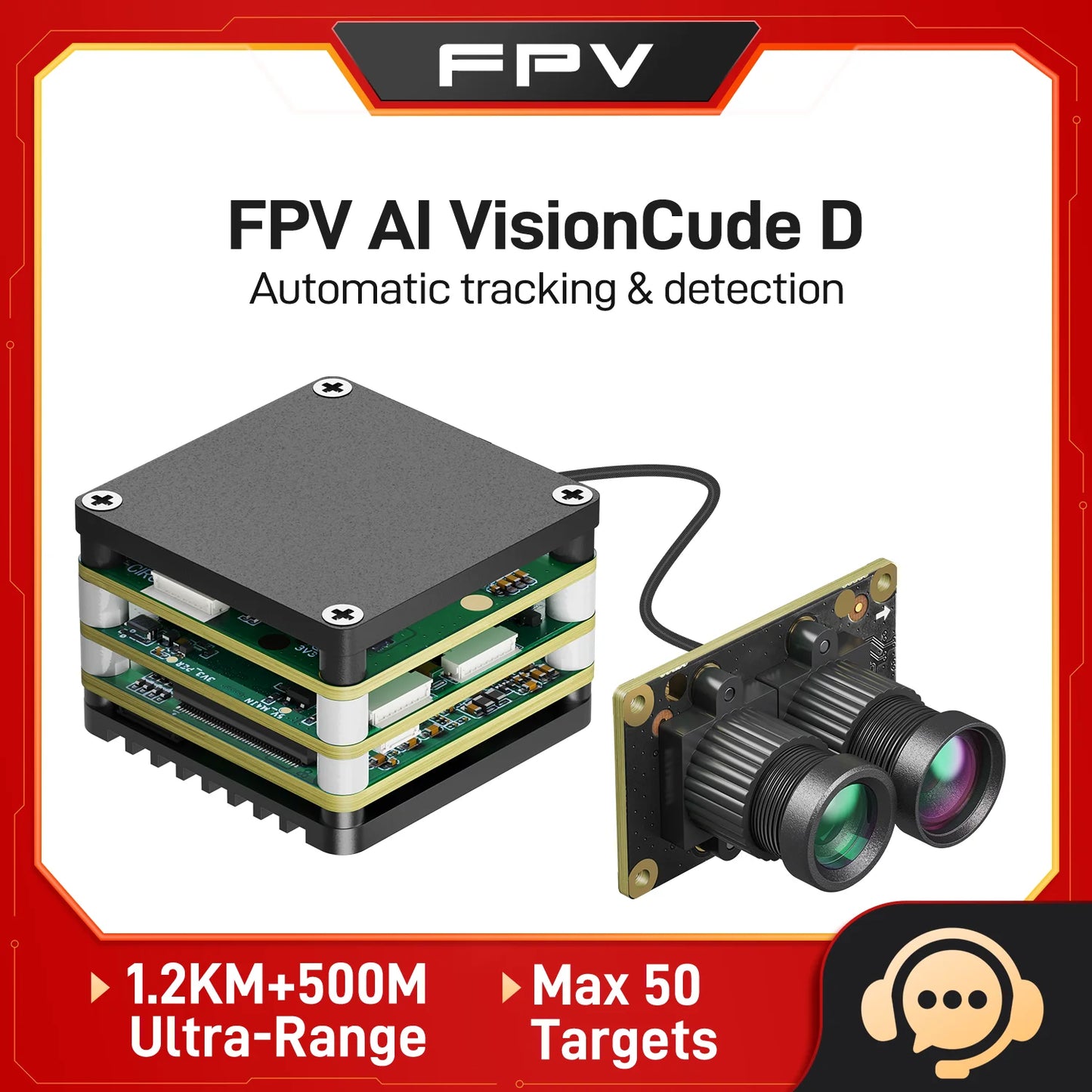 FPV AI Camera 1.2KM Ultra-Range 1/2.6'' 3.9mm 12mm Dual Cameras Multi-target locking Integrated Auto tracking&detection