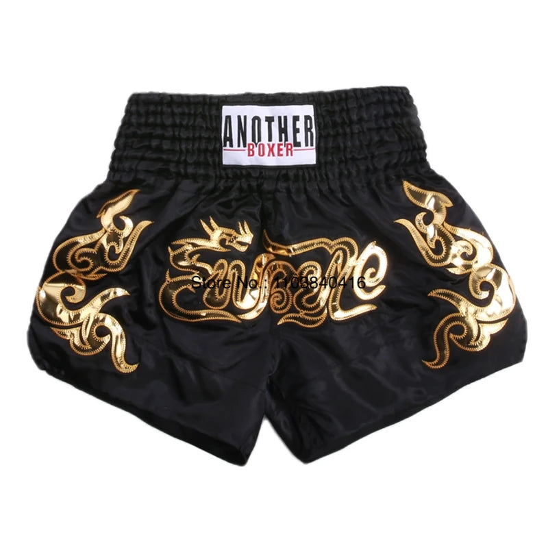 Muay Thai Shorts Black Boxing Shorts Men Women Child Satin Martial Arts MMA Clothing Gym Cage Fight Grappling Kickboxing Pants