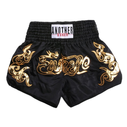 Muay Thai Shorts Black Boxing Shorts Men Women Child Satin Martial Arts MMA Clothing Gym Cage Fight Grappling Kickboxing Pants
