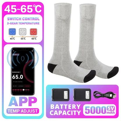 5000mAh APP Control Thermal socks Winter Heated Socks Electric Heating Ski Socks Thermal Heated Foot Warmer Ski Outdoor Sports