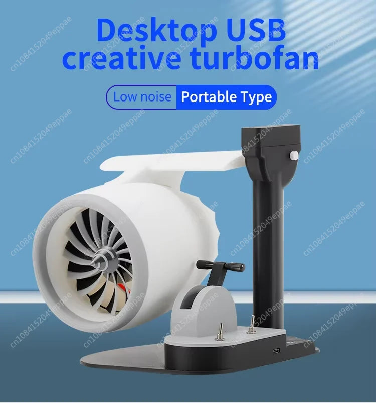 USB Humidifier Fan with LED Lights, Airplane Engine Design, High-Power Desktop Cooler & Decorative Gadget