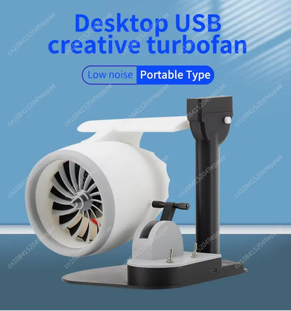 USB Humidifier Fan with LED Lights, Airplane Engine Design, High-Power Desktop Cooler & Decorative Gadget