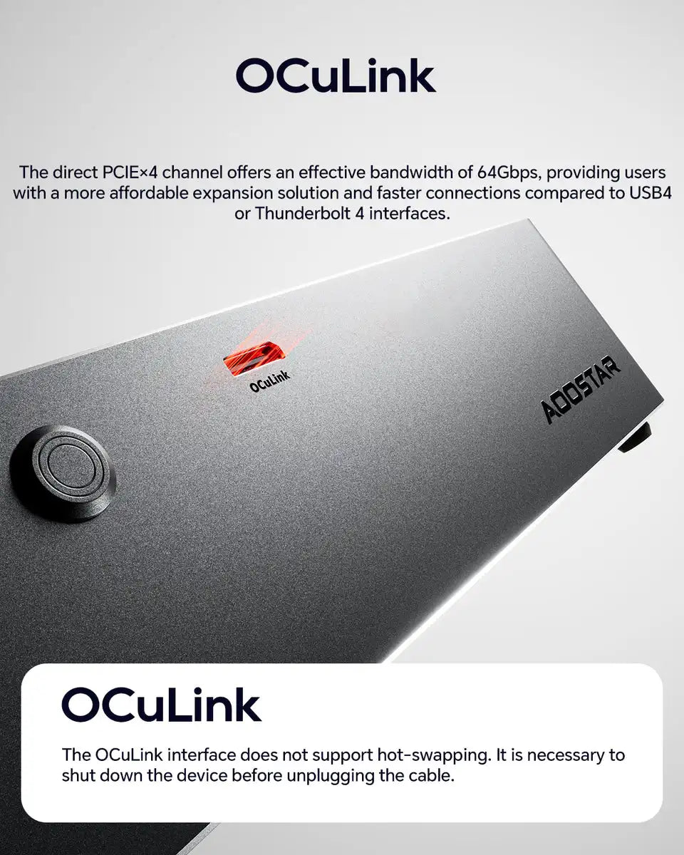 AOOSTAR AG01 EGPU Dock with OCulink Port,Built-in 800W Power Supply External Graphics Card Supports TGX hot-swap,PCIe 4.0 x4