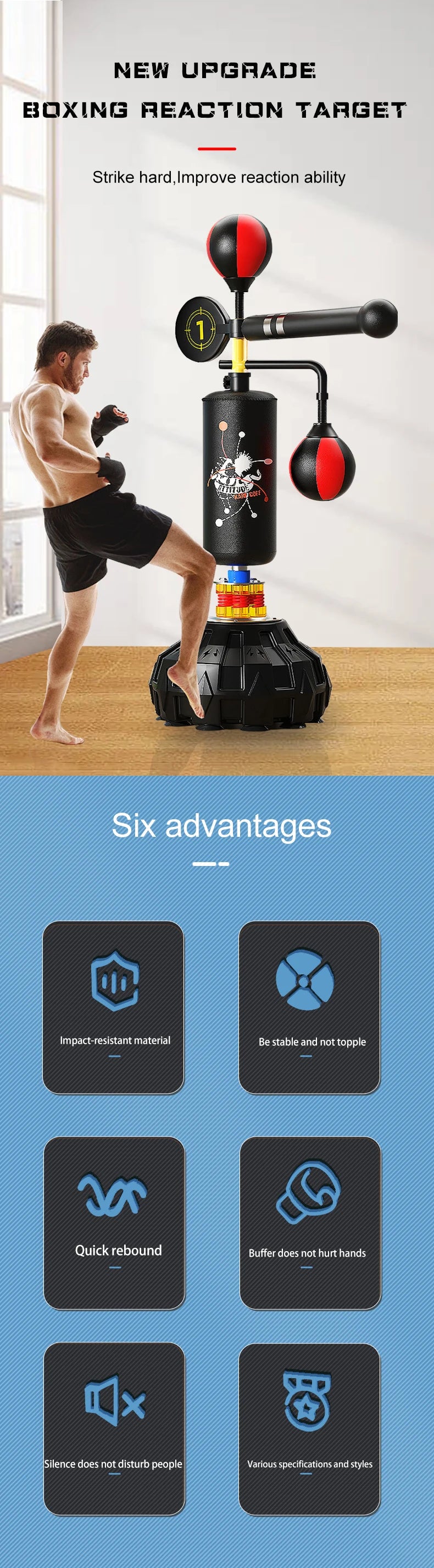 Adult Vertical Sandbag Reaction Target PU Material Punching Bags Rotating Dodge Training Equipment for Boxing and Martial Arts