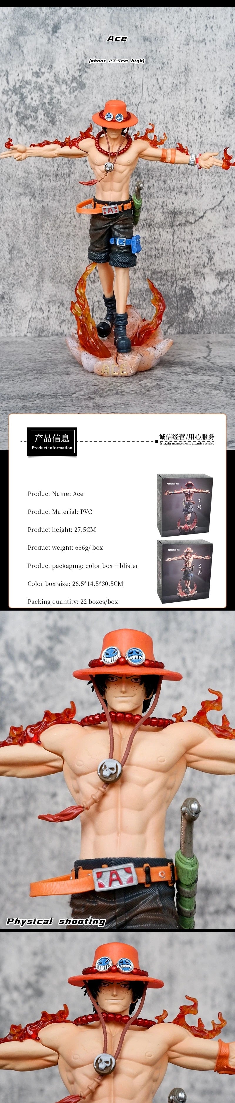 28Cm One Piece Anime Figure Portgas D Ace  Action Figurine Collect PVC Figurines Desktop Decoration Model Children'S Toy Gift Gk