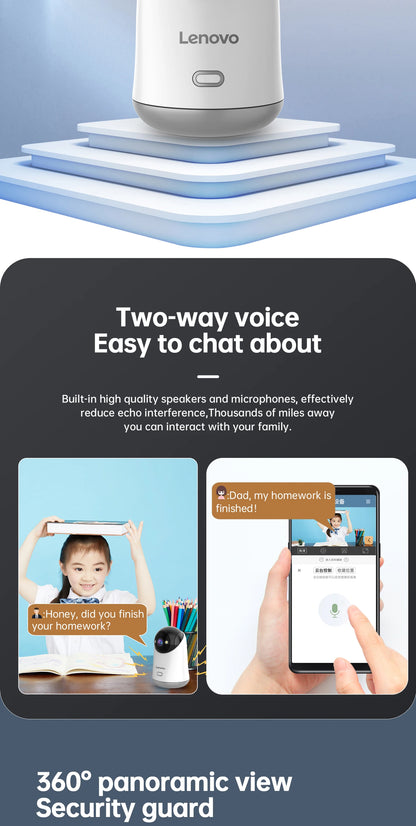 Lenovo 3MP HD WiFi Camera Smart Home Indoor IP Surveillance Camera Auto Tracking Security CCTV Surveillance Smart Baby Monitor