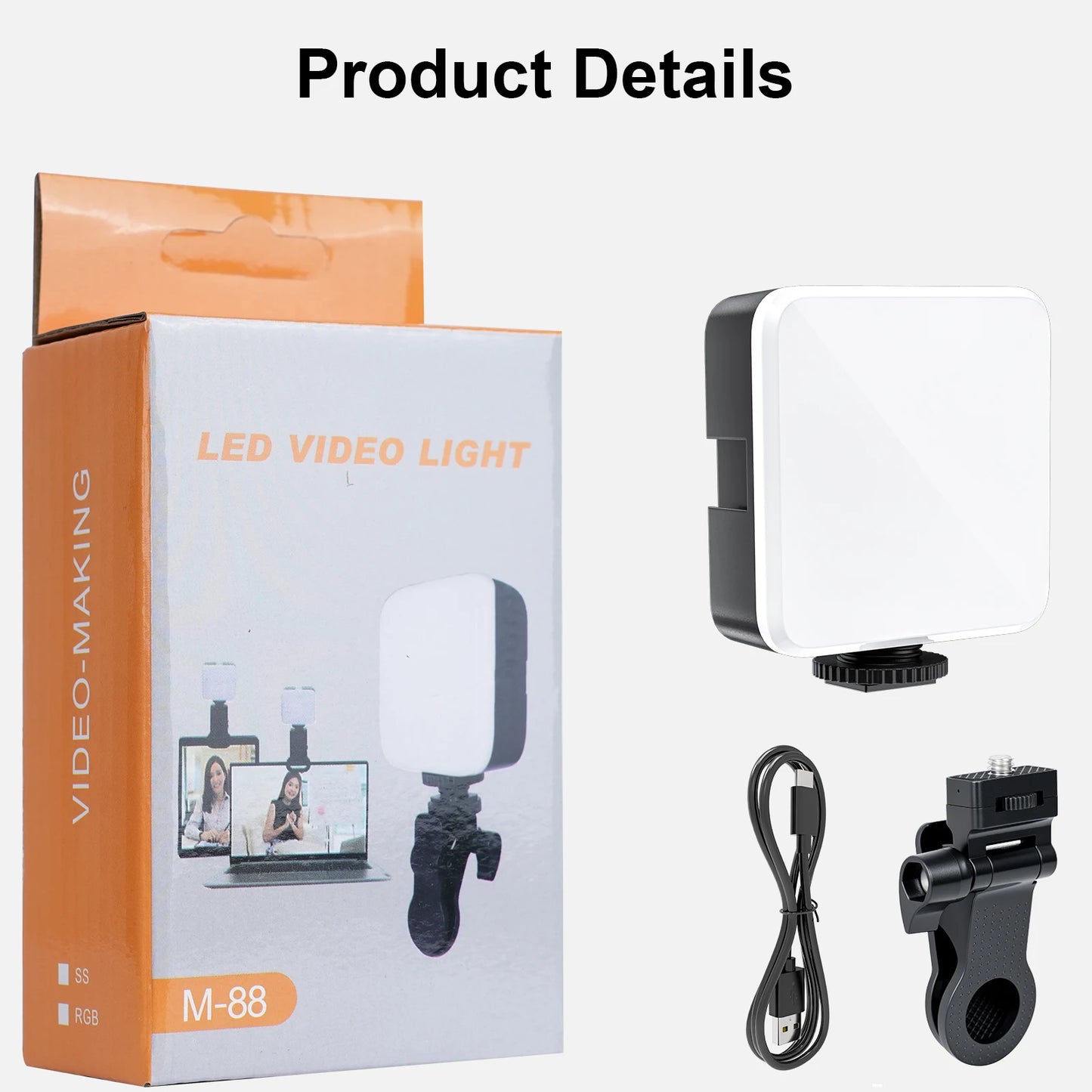 Led Light Clip-on Selfie Light Three Lighting Modes 10 Level Brightness WEYLLAN M-88 Rechargeable Light for Camera Tripod Phone