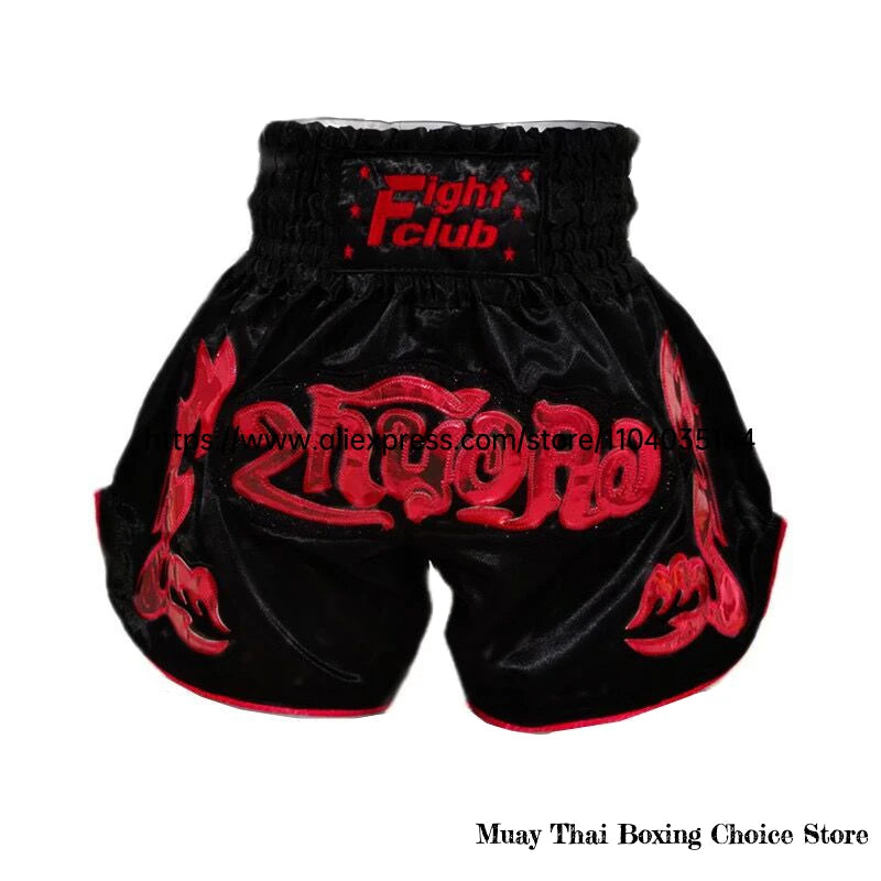 Muay Thai Shorts Thailand Embroidery Boxing Shorts Men Women Kids Satin MMA Clothes Gym Grappling Cage Fight Kickboxing Pants