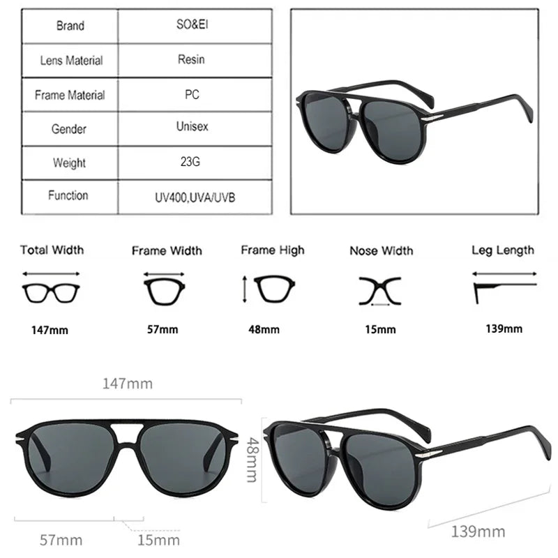 SO&EI Retro Double Bridges Pilot Men Rivets Sunglasses Fashion Brand Designer Women Luxury Sun Glasses Blue Orange Shades UV400