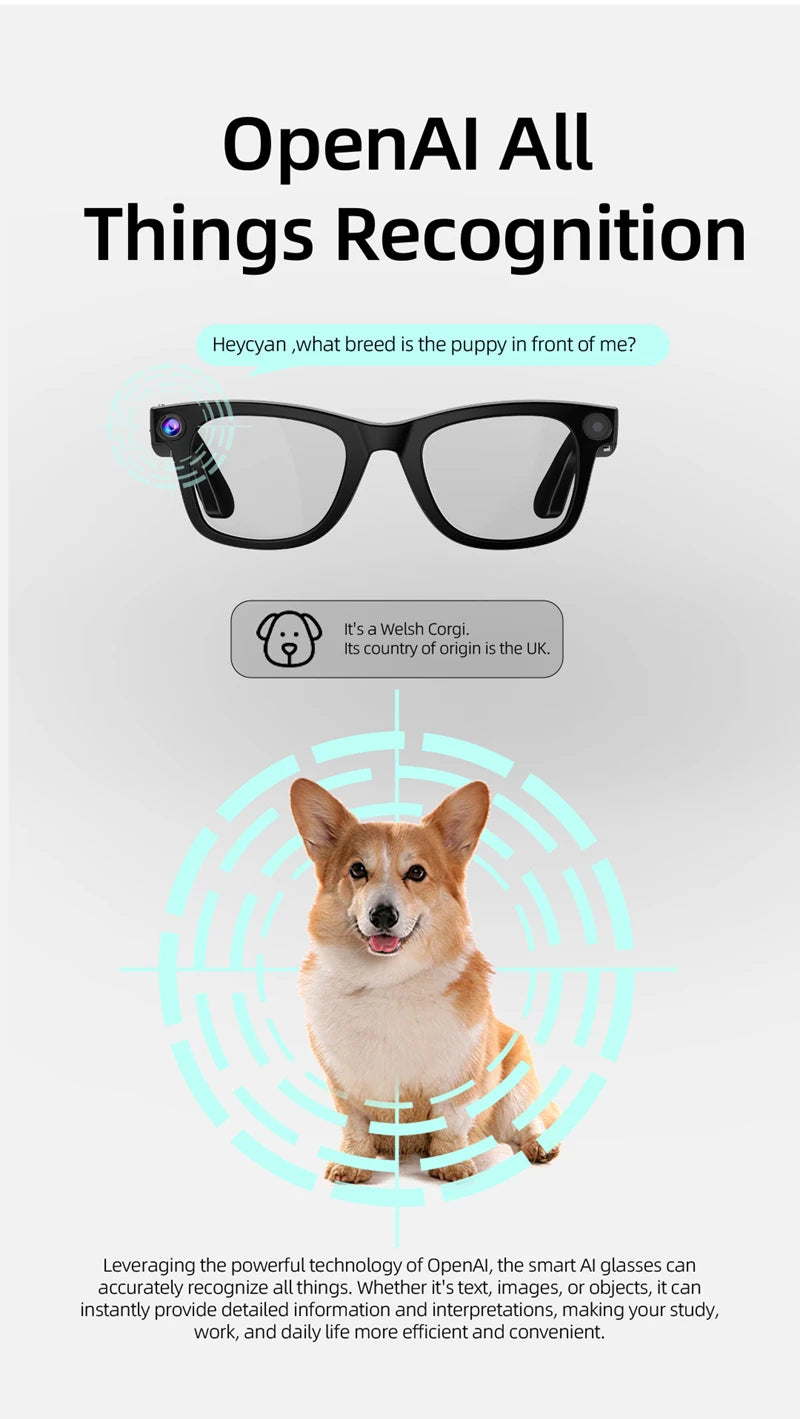 Xiaomi Mijia Smart AI Glasses 800W pixel AI Shooting Camera HD Photo Video Voice Call Translation Waterproof Bluetooth Glasses