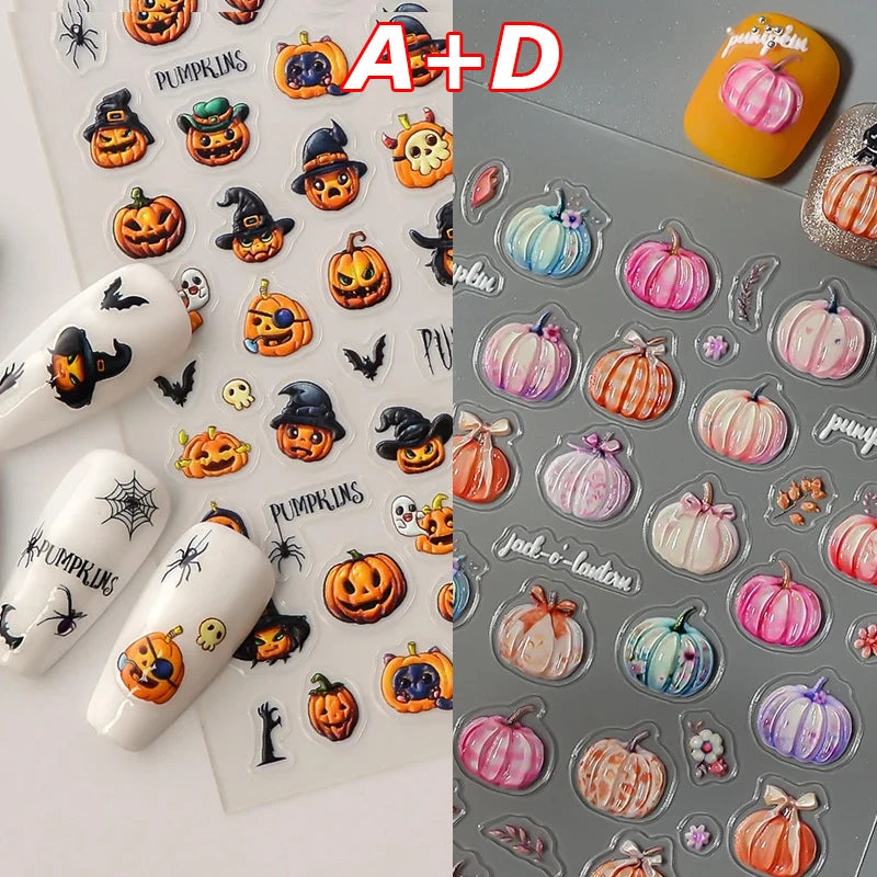 2/1Pcs Pumkin Spider Web Nail Stickers Halloween Ghost Nail Art Decals Adhesive Gel Decals Sliders Tattoo Manicure Decorations