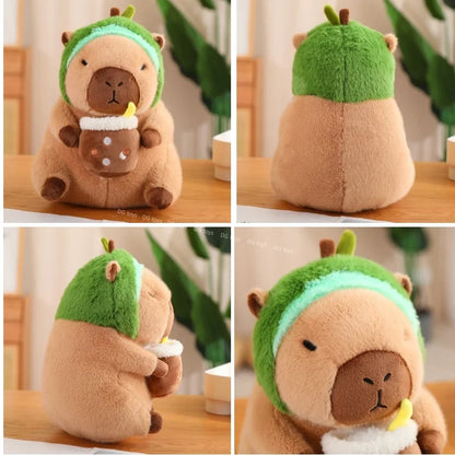 Strawberry Hat Capybara Plush Toy Simulation Turtle Backpack Capibara Stuffed Animals Papa Hand Circle Ring Small size Pendant