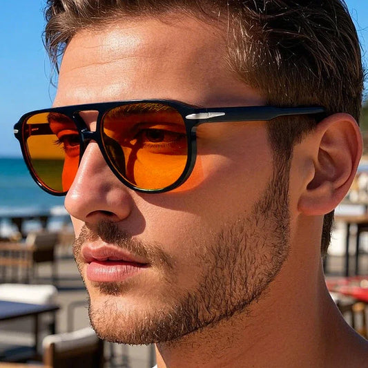 SO&EI Retro Double Bridges Pilot Men Rivets Sunglasses Fashion Brand Designer Women Luxury Sun Glasses Blue Orange Shades UV400