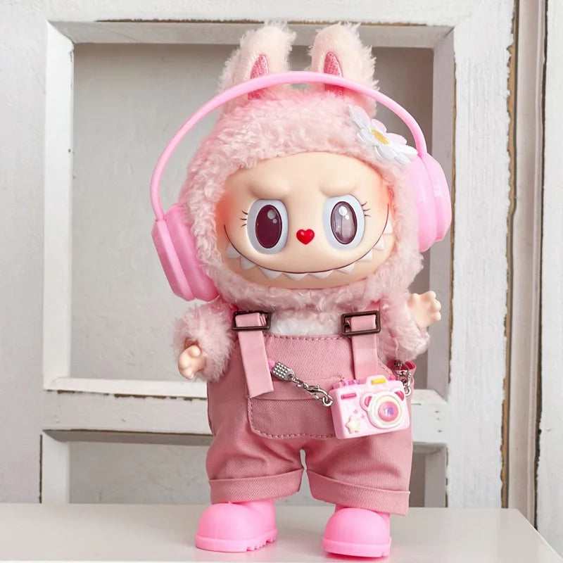 For Labubu clothing set includes headphones  waist belt pants  and accessories