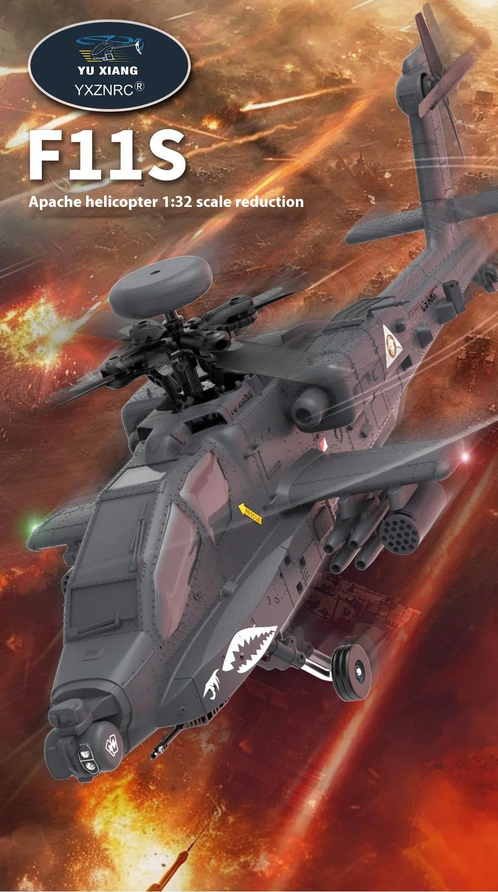 Yuxiang F11s 1:32 Apache Armed Remote-Controlled Helicopter Novice Entry-Level Intelligent Version Multifunctional Aircraft