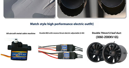 Flyfans Dual Engine 70mm J-20g Jet Fighter Weilong Assembled Fixed Wing Model Aircraft Fire Fan Rc Plane Chengdu J20