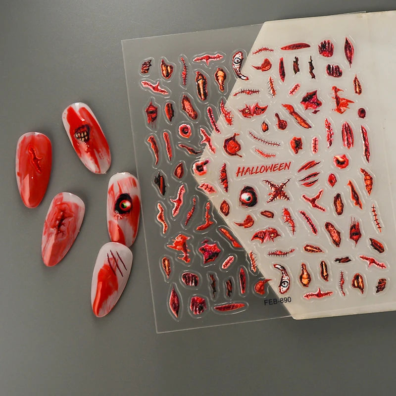 2/1Pcs Pumkin Spider Web Nail Stickers Halloween Ghost Nail Art Decals Adhesive Gel Decals Sliders Tattoo Manicure Decorations