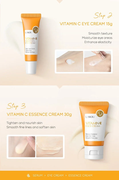 3pcs/Set LAIKOU Vitamin C Facial Set for Hydrating Moisturizing Whitening and Brightening