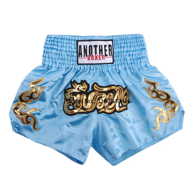 Muay Thai Shorts Black Boxing Shorts Men Women Child Satin Martial Arts MMA Clothing Gym Cage Fight Grappling Kickboxing Pants