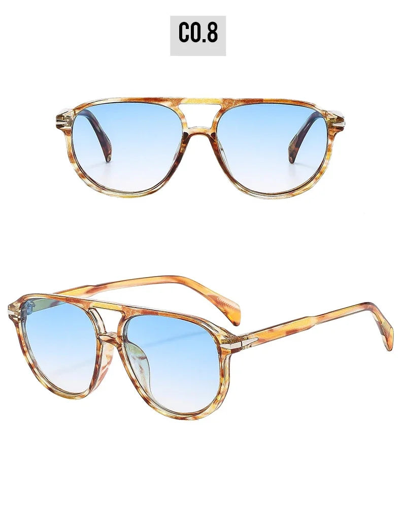 SO&EI Retro Double Bridges Pilot Men Rivets Sunglasses Fashion Brand Designer Women Luxury Sun Glasses Blue Orange Shades UV400