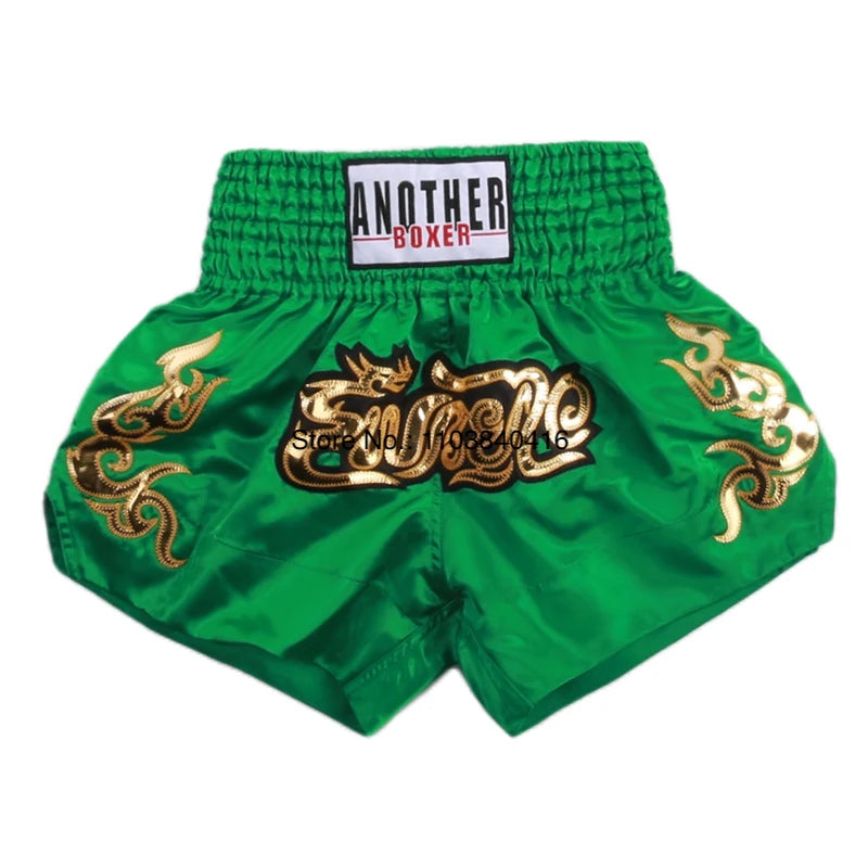 Muay Thai Shorts Black Boxing Shorts Men Women Child Satin Martial Arts MMA Clothing Gym Cage Fight Grappling Kickboxing Pants