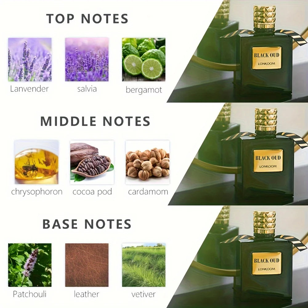 100ml Black Oud Perfume Men's Eau De Toilette Luxury Mysterious Oud Woody Long-Lasting  Parfum Fragrance Cologne