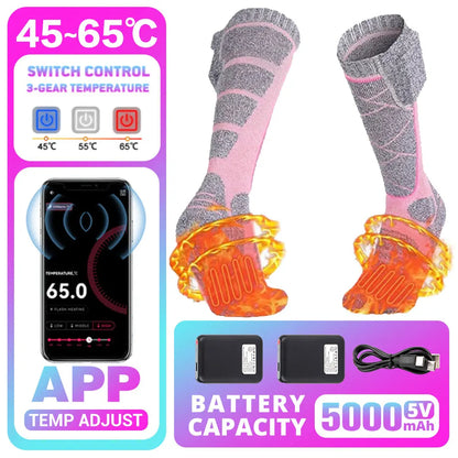 5000mAh APP Control Thermal socks Winter Heated Socks Electric Heating Ski Socks Thermal Heated Foot Warmer Ski Outdoor Sports
