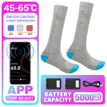 5000mAh APP Control Thermal socks Winter Heated Socks Electric Heating Ski Socks Thermal Heated Foot Warmer Ski Outdoor Sports