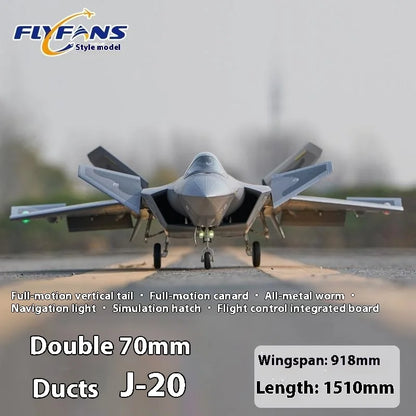 Flyfans Dual Engine 70mm J-20g Jet Fighter Weilong Assembled Fixed Wing Model Aircraft Fire Fan Rc Plane Chengdu J20