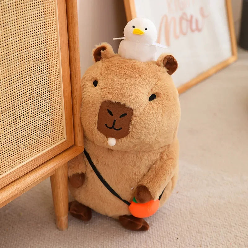 Strawberry Hat Capybara Plush Toy Simulation Turtle Backpack Capibara Stuffed Animals Papa Hand Circle Ring Small size Pendant