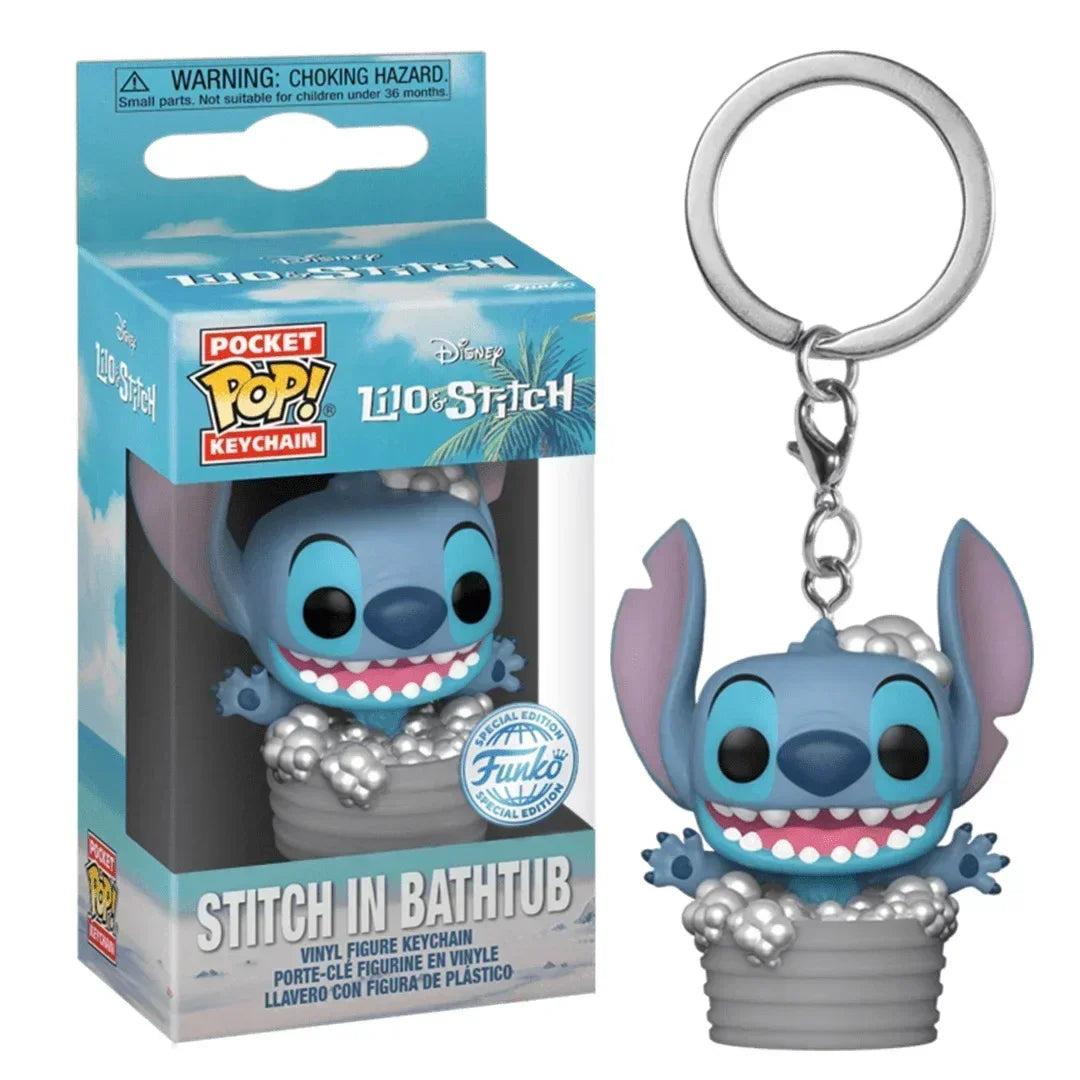 FUNKO POP Disney HULA STITCH ELVIS SLEEPING STITCH IN BATHTUB Summer STITCH Keychain Toy TIKI STITCH LILO SCRUMP Keyring Toys