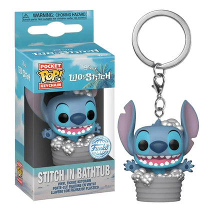 FUNKO POP Disney HULA STITCH ELVIS SLEEPING STITCH IN BATHTUB Summer STITCH Keychain Toy TIKI STITCH LILO SCRUMP Keyring Toys