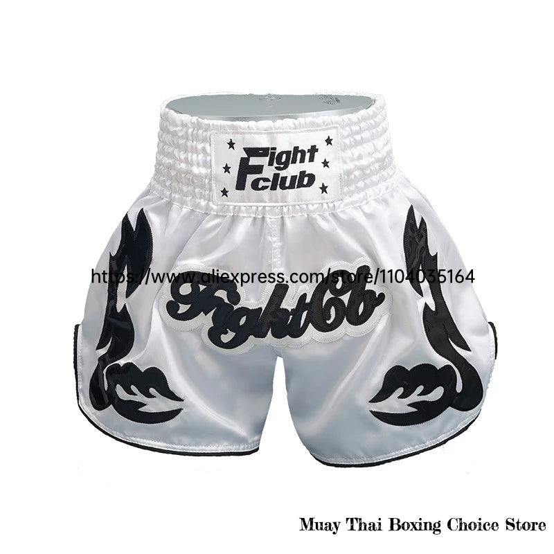 Muay Thai Shorts Thailand Embroidery Boxing Shorts Men Women Kids Satin MMA Clothes Gym Grappling Cage Fight Kickboxing Pants