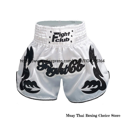 Muay Thai Shorts Thailand Embroidery Boxing Shorts Men Women Kids Satin MMA Clothes Gym Grappling Cage Fight Kickboxing Pants