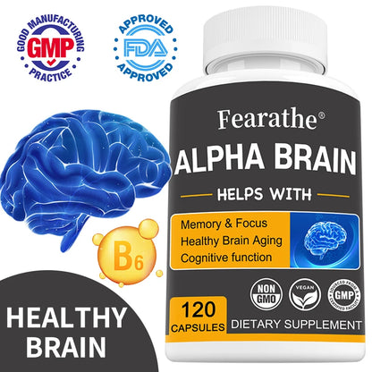 Alpha Brain Nootropics Brain Supplement for Men and Women - Memory, Mental Clarity & Cognition with Vitamin B6, Focus Capsules