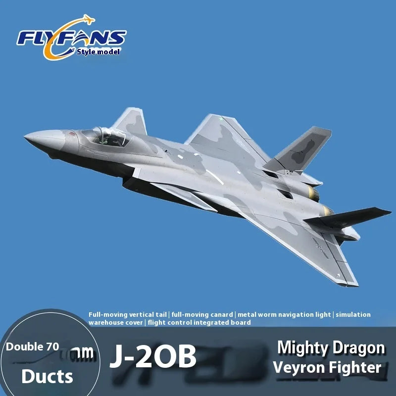 Flyfans Dual Engine 70mm J-20g Jet Fighter Weilong Assembled Fixed Wing Model Aircraft Fire Fan Rc Plane Chengdu J20