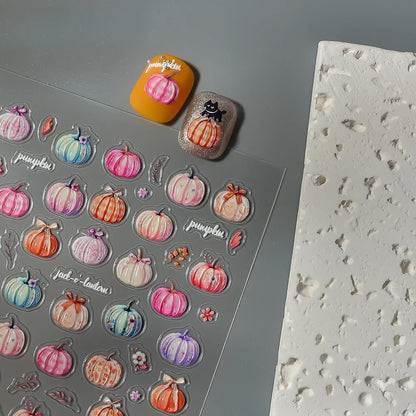 2/1Pcs Pumkin Spider Web Nail Stickers Halloween Ghost Nail Art Decals Adhesive Gel Decals Sliders Tattoo Manicure Decorations