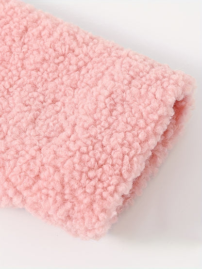 [Cozy Fleece Jacket] Cozy Fleece Jacket for Girls - Two-Tone Color Block with Plush Lining, Long Sleeves & Button Front, Casual Korean Style Winter Outerwear | Button-Up Front Jacket | Plush Lining Jacket