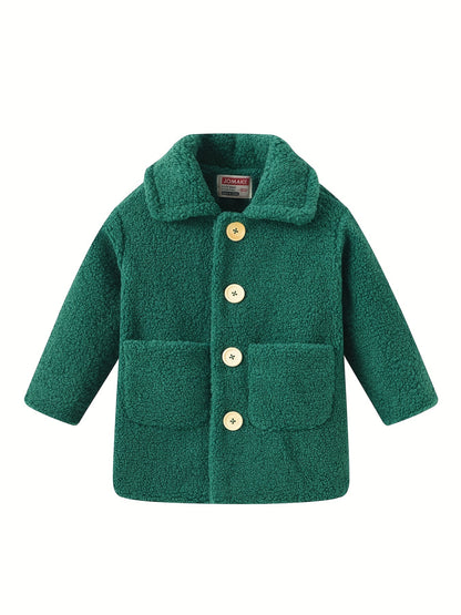 [Cozy Fleece Jacket] Cozy Fleece Jacket for Girls - Two-Tone Color Block with Plush Lining, Long Sleeves & Button Front, Casual Korean Style Winter Outerwear | Button-Up Front Jacket | Plush Lining Jacket