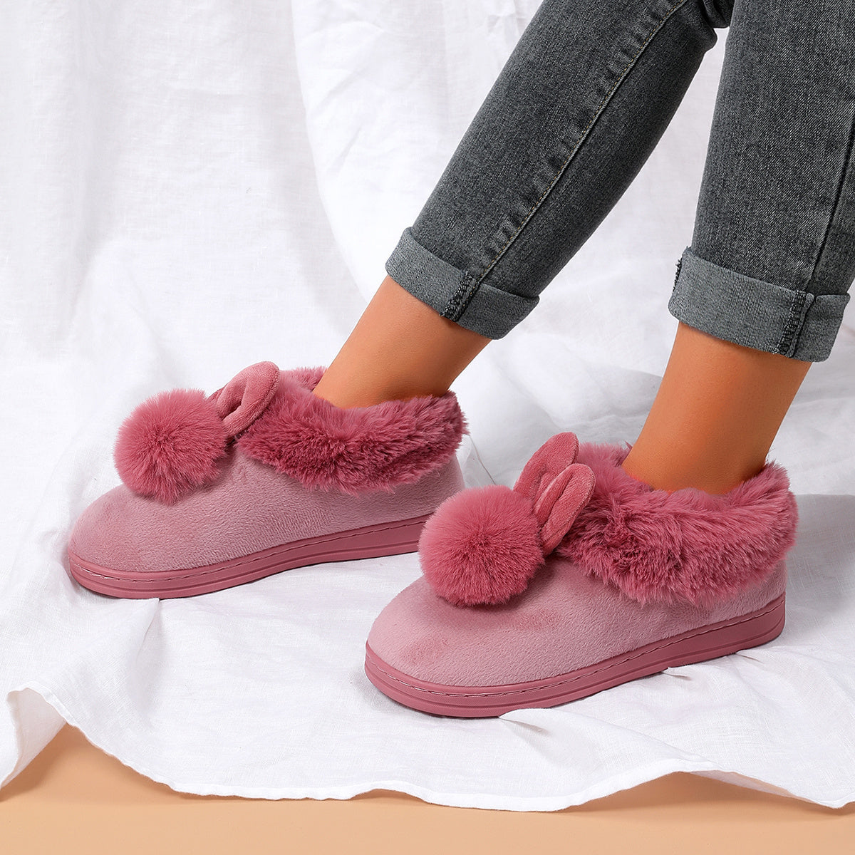 Cute Rabbit Plush Slippers - Soft, Warm, and Cozy Ladies Indoor Shoes for Home, Perfect for Relaxation and Lounging - Comfortable, Breathable, and Anti-Slip Sole Design
