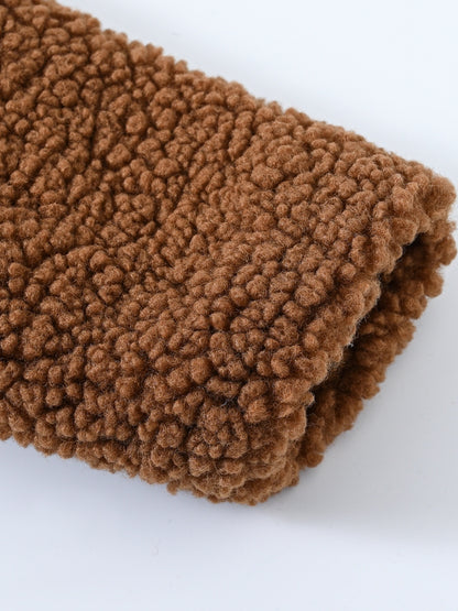 [Cozy Fleece Jacket] Cozy Fleece Jacket for Girls - Two-Tone Color Block with Plush Lining, Long Sleeves & Button Front, Casual Korean Style Winter Outerwear | Button-Up Front Jacket | Plush Lining Jacket