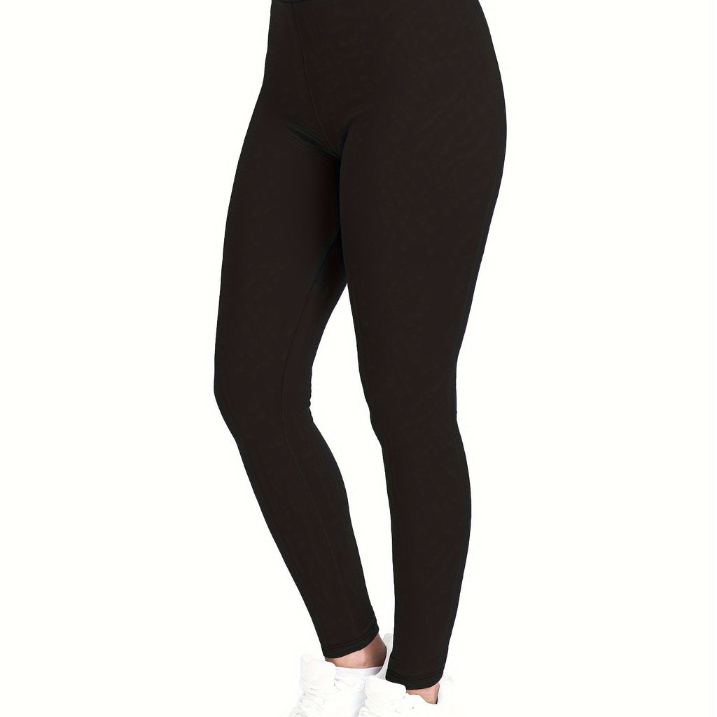 [Popular Choice] High-Waist Solid Color Leggings for Women, Stretchy Polyester Spandex Pants, Machine Washable