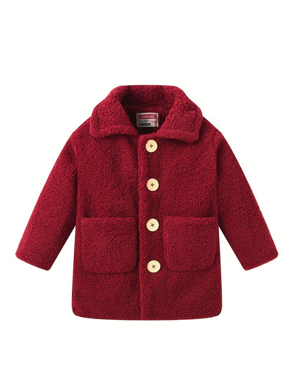 [Cozy Fleece Jacket] Cozy Fleece Jacket for Girls - Two-Tone Color Block with Plush Lining, Long Sleeves & Button Front, Casual Korean Style Winter Outerwear | Button-Up Front Jacket | Plush Lining Jacket