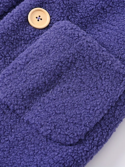 [Cozy Fleece Jacket] Cozy Fleece Jacket for Girls - Two-Tone Color Block with Plush Lining, Long Sleeves & Button Front, Casual Korean Style Winter Outerwear | Button-Up Front Jacket | Plush Lining Jacket