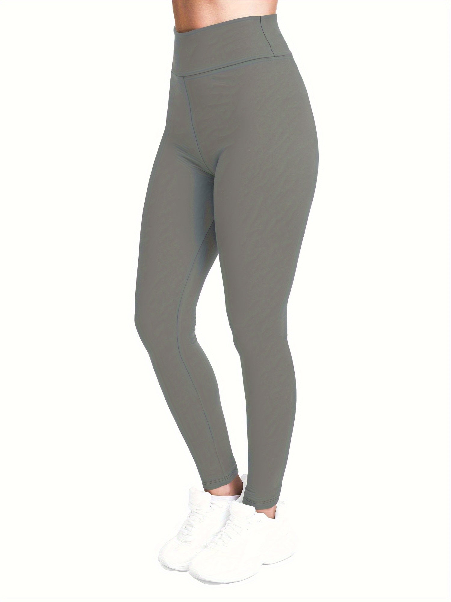 [Popular Choice] High-Waist Solid Color Leggings for Women, Stretchy Polyester Spandex Pants, Machine Washable