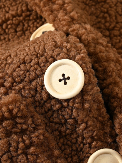 [Cozy Fleece Jacket] Cozy Fleece Jacket for Girls - Two-Tone Color Block with Plush Lining, Long Sleeves & Button Front, Casual Korean Style Winter Outerwear | Button-Up Front Jacket | Plush Lining Jacket