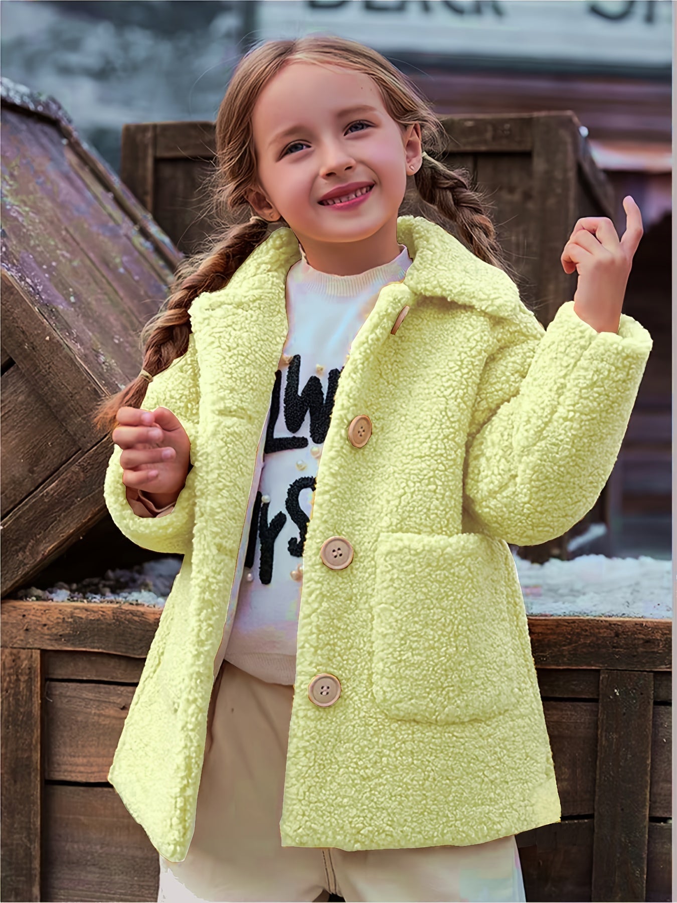 [Cozy Fleece Jacket] Cozy Fleece Jacket for Girls - Two-Tone Color Block with Plush Lining, Long Sleeves & Button Front, Casual Korean Style Winter Outerwear | Button-Up Front Jacket | Plush Lining Jacket